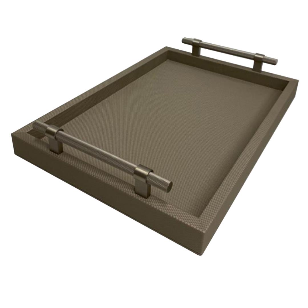Dimante Deri Kaplı Tepsi – Taupe (38 × 50 cm)