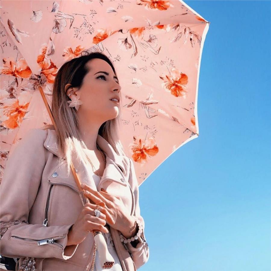 Swarovski® Kristalli Fildişi ve Pembe Çiçekli Şemsiye 93 cm