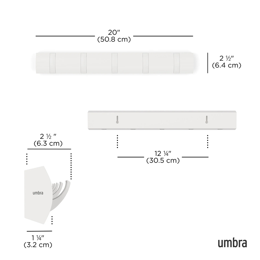 Flıp Duvara Monte Beyaz 5Li Askılık  51 cm