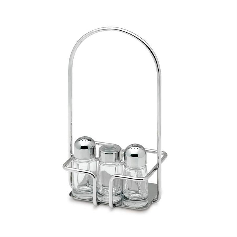 GianniniGümüş Renk Standlı 3 Parça Tuzluk Baharatlık Seti 14,5X11X27,5Cm