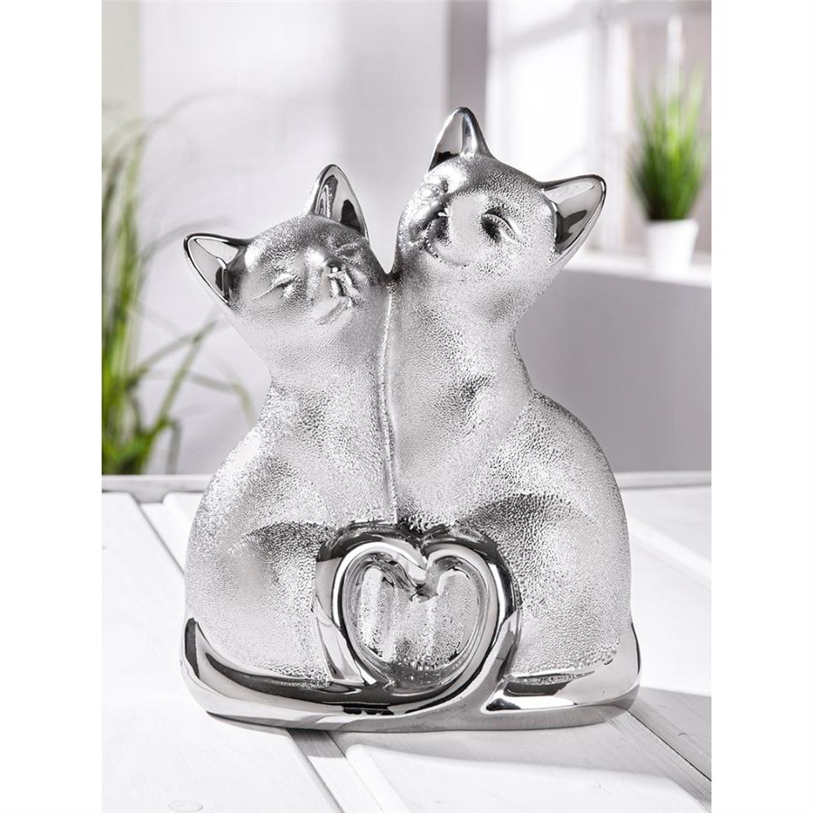 Gılde 2Li Şekil Kedi Porselen Gümüş Renkli L.9 cm W.16 cm H.20 cm