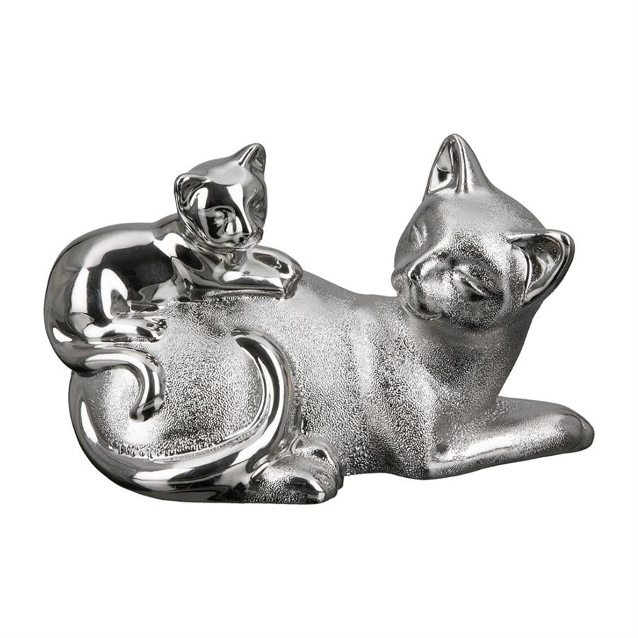 Gılde 2Li Şekil Kedi Porselen Gümüş Renkli L.10 cm W.20 cm H.12 cm