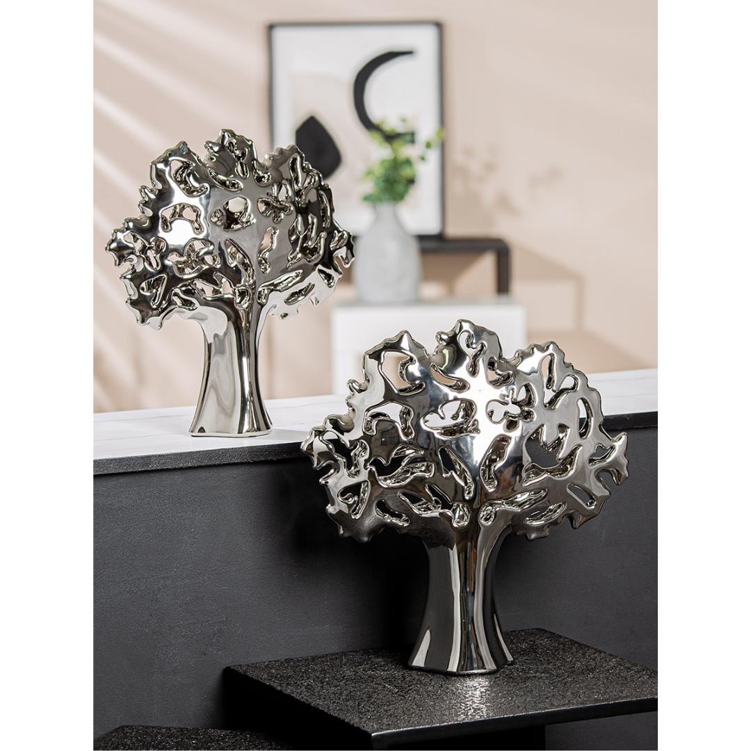 Gılde 2Lidekoratif Obje Ağaç Seramik Gümüş Renkli L.10 cm W.34 cm H.35 cm