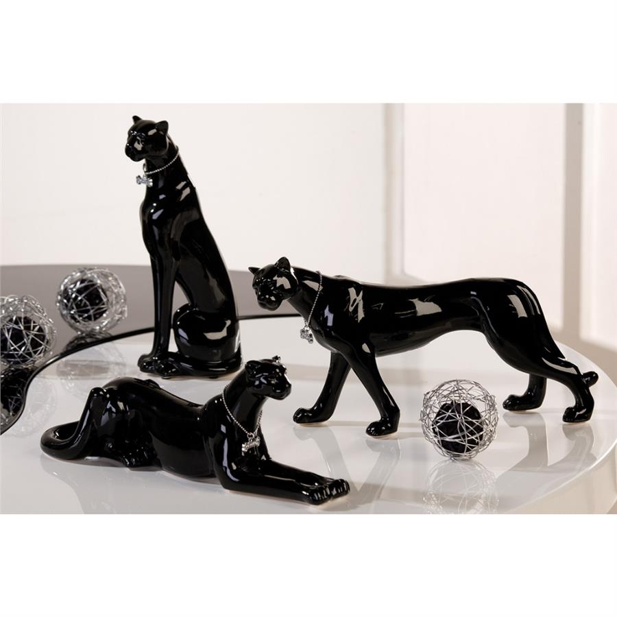Gılde 3Lü Dekoratif Leopar Porselen Siyah Renk L.7 cm W.28 cm Y.21 cm