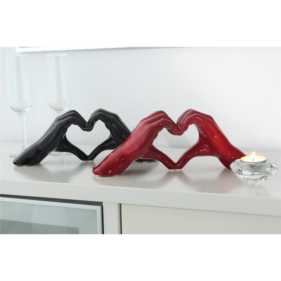 Gılde Dekoratif Obje Kalp El Motifi Seramik Kırmızı L.7 cm W.31 cm H.11 cm