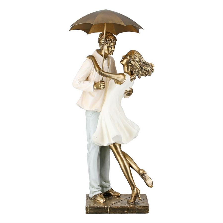Gılde Çift Heykel Poli Krem Altın Renkli L.15 cm W.17 cm H.39 cm