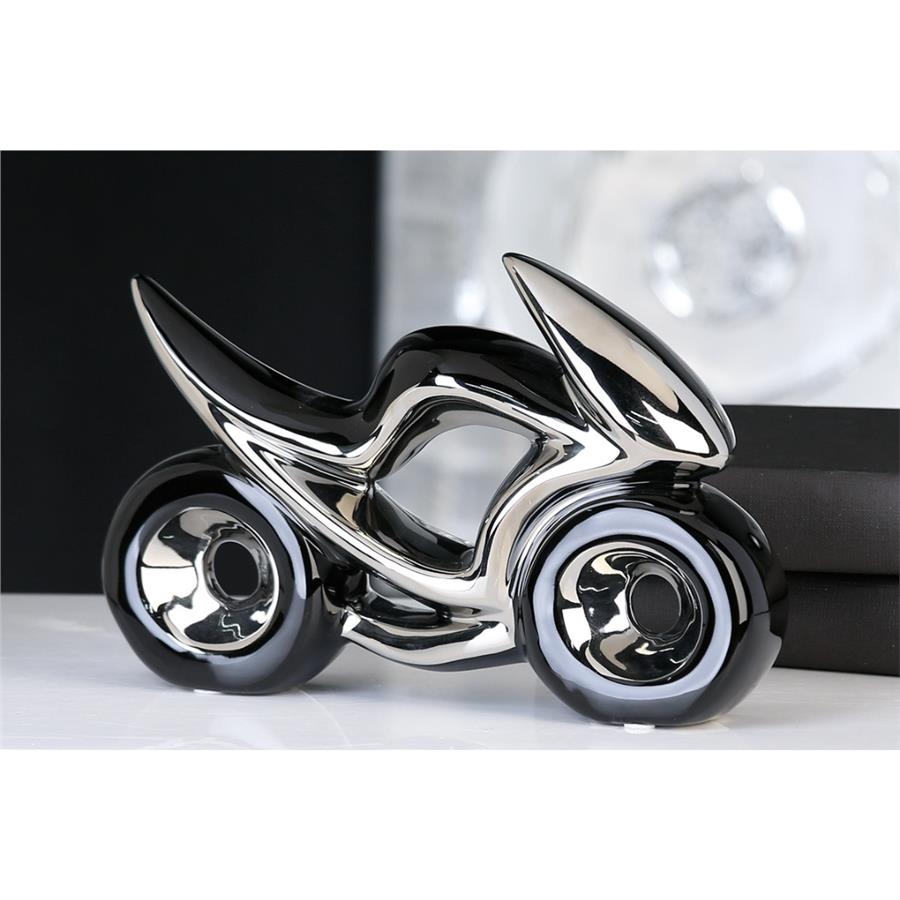 Gılde Dekoratif Obje Motosiklet Seramik Siyah/Gümüş Renkli G.23 cm Y.16 cm
