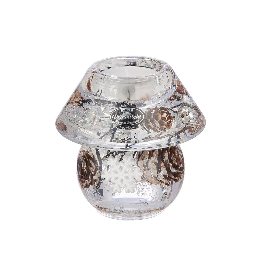 Gılde Dreamlight Tealight Mumluk Noblesse Mini Kar Tanesi Motifli Cam Kahverengi Şeffaf L.10 cm W.10 cm H.10 cm