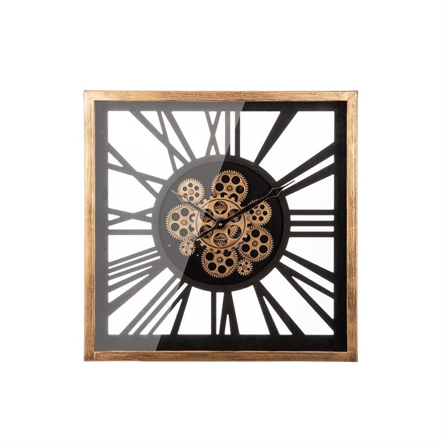 Gılde Duvar Saati Kare Dişli Çark Motifli Metal Siyah Altın Renkli L.8 cm W.54 cm H.54 cm