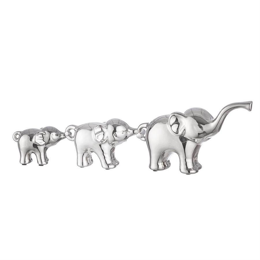 Gılde 3lü Figür Fil Seramik Gümüş Renkli L.9 cm W.28 cm H.16 cm