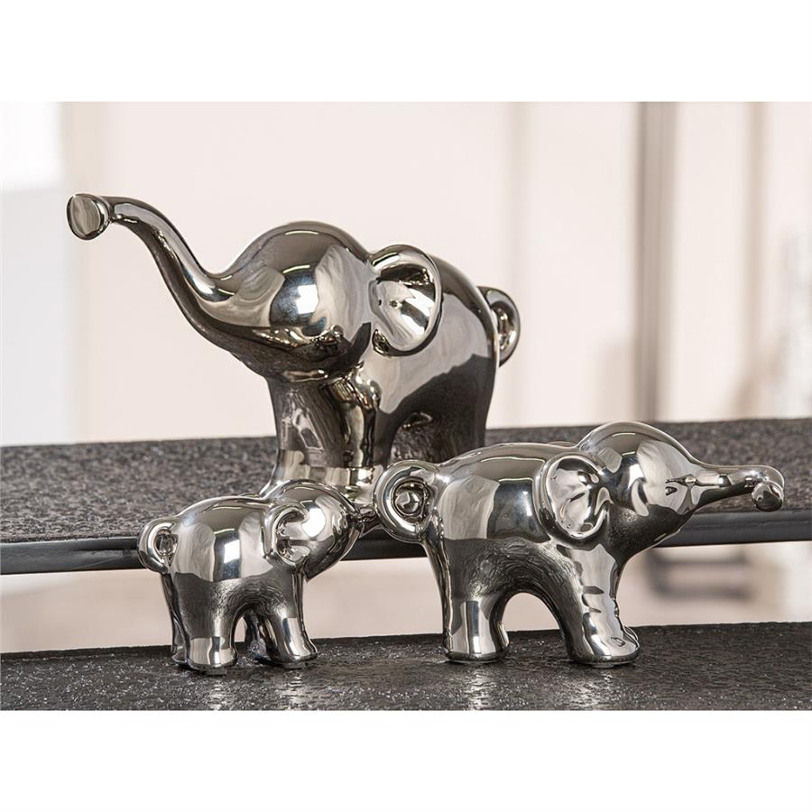 Gılde 3lü Figür Fil Seramik Gümüş Renkli L.9 cm W.28 cm H.16 cm