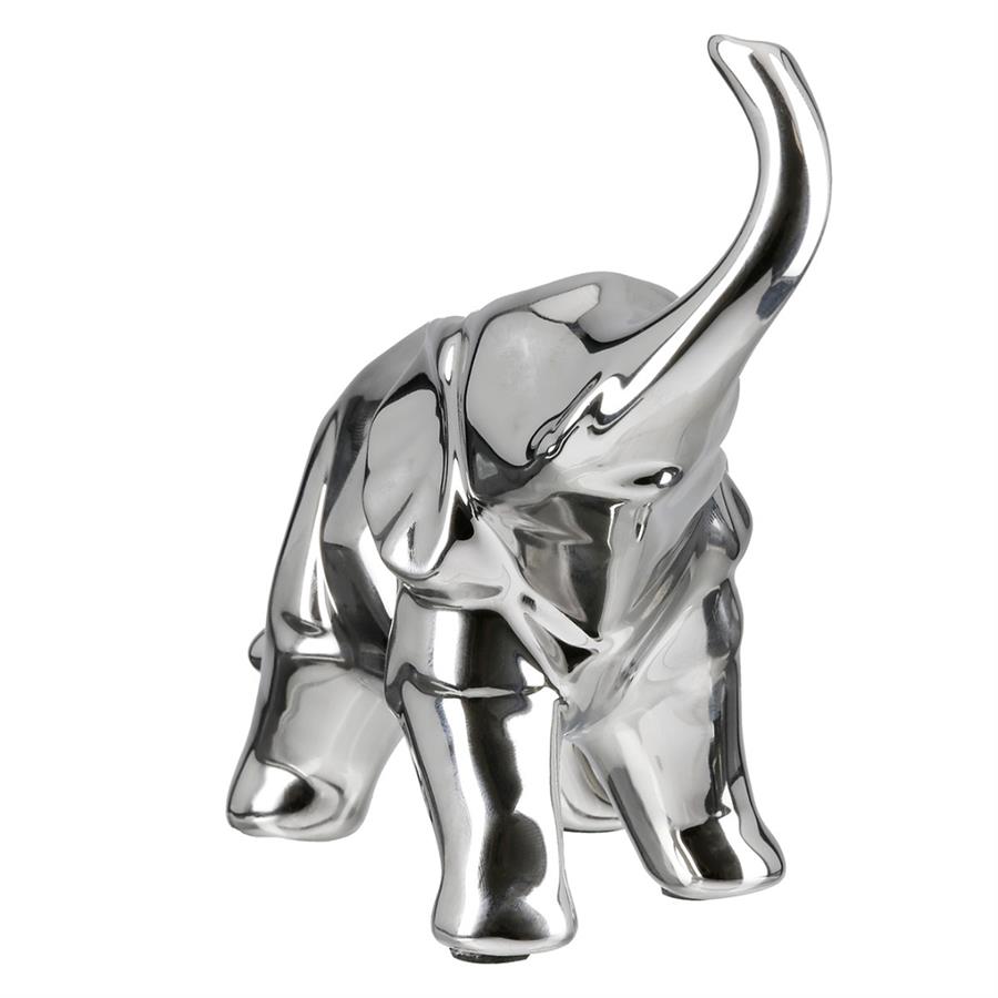 Gılde Figür Fil Seramik Gümüş Renkli Büyük Boy L.12 cm W.31 cm H.27 cm