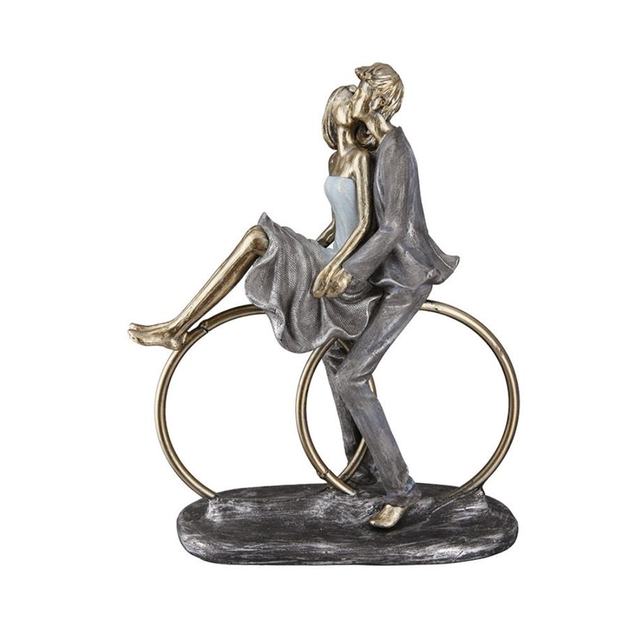 Gılde Heykel Çift Yüzük Motifi Sentetik Reçine Altın Rengi L.8 cm W.20 cm H.25 cm