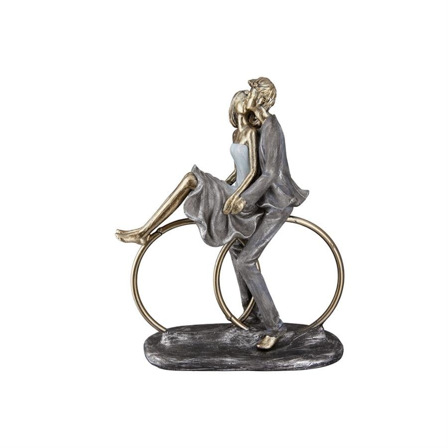 Gılde Heykel Çift Yüzük Motifi Sentetik Reçine Altın Rengi L.8 cm W.20 cm H.25 cm
