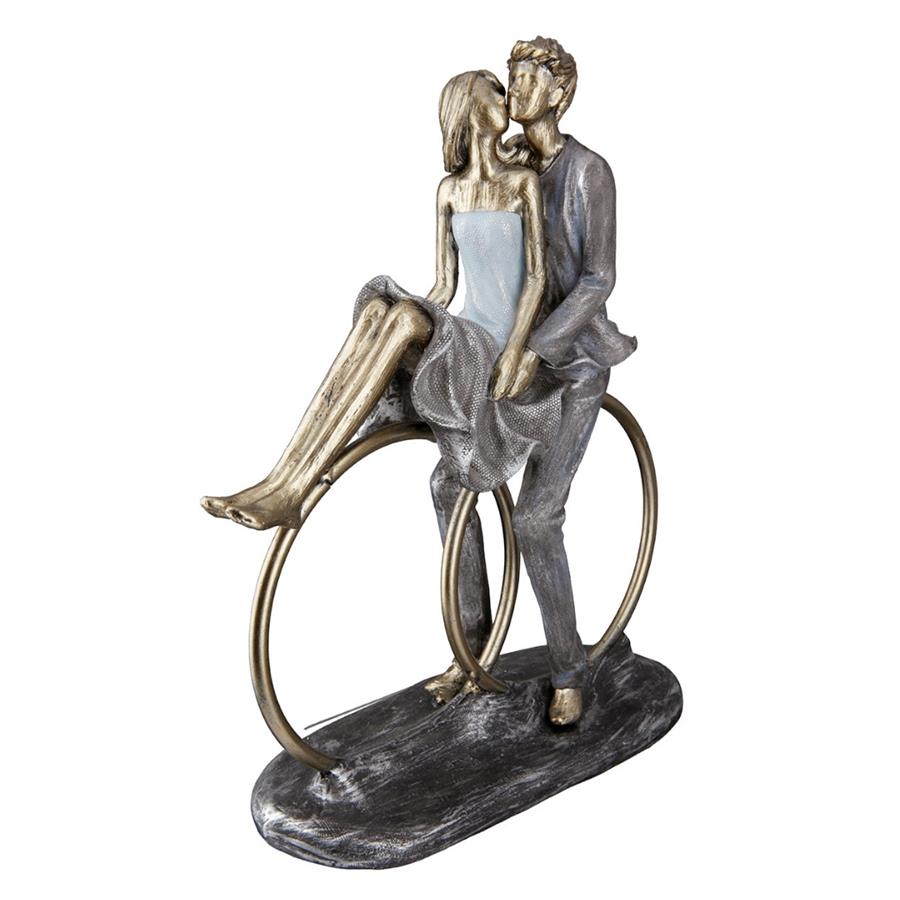 Gılde Heykel Çift Yüzük Motifi Sentetik Reçine Altın Rengi L.8 cm W.20 cm H.25 cm