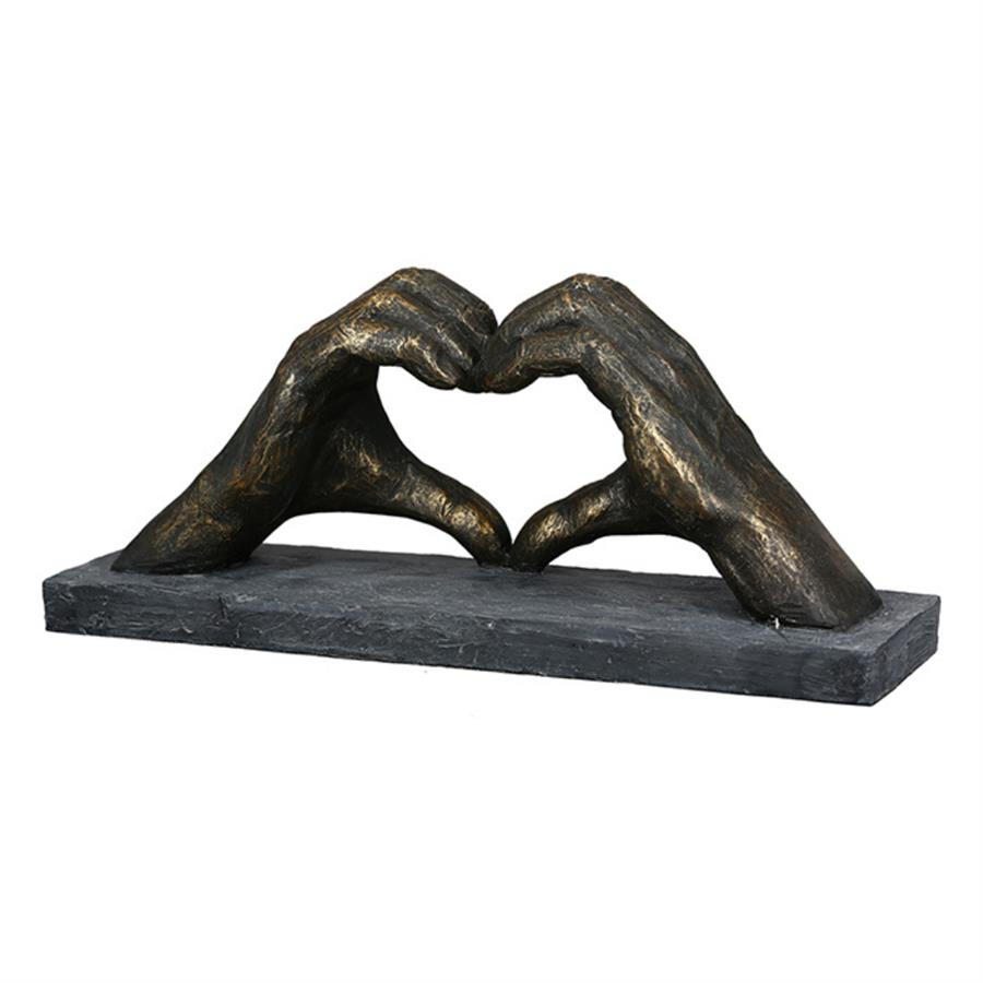 Gılde Heykel Kalp El Motifi Polyester Bronz Renkli L.10 cm W.36 cm H.15 cm