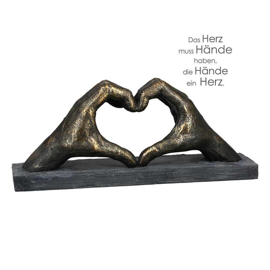Gılde Heykel Kalp El Motifi Polyester Bronz Renkli L.10 cm W.36 cm H.15 cm