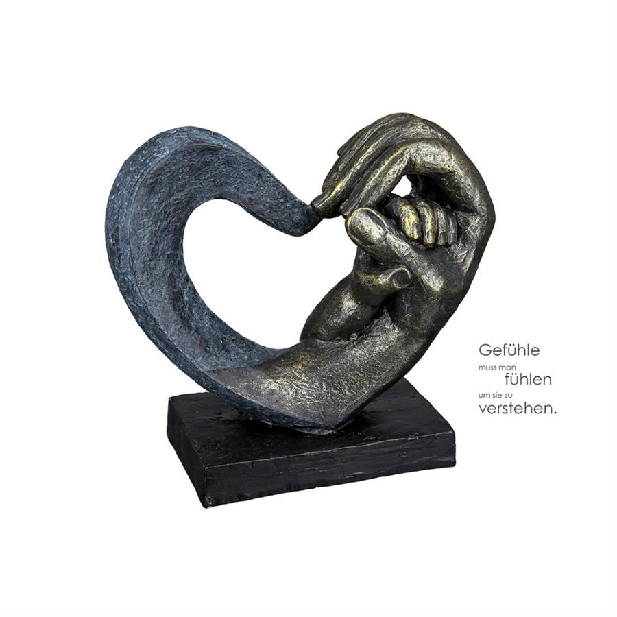 Gılde Kalp Heykel El Motifi Sentetik Reçine Gri Bronz Renkli L.7 cm W.16 cm H.14 cm