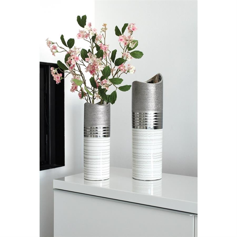 Gılde Vazo Çizgili Seramik Gri Beyaz L.11 cm W.11 cm H.34 cm