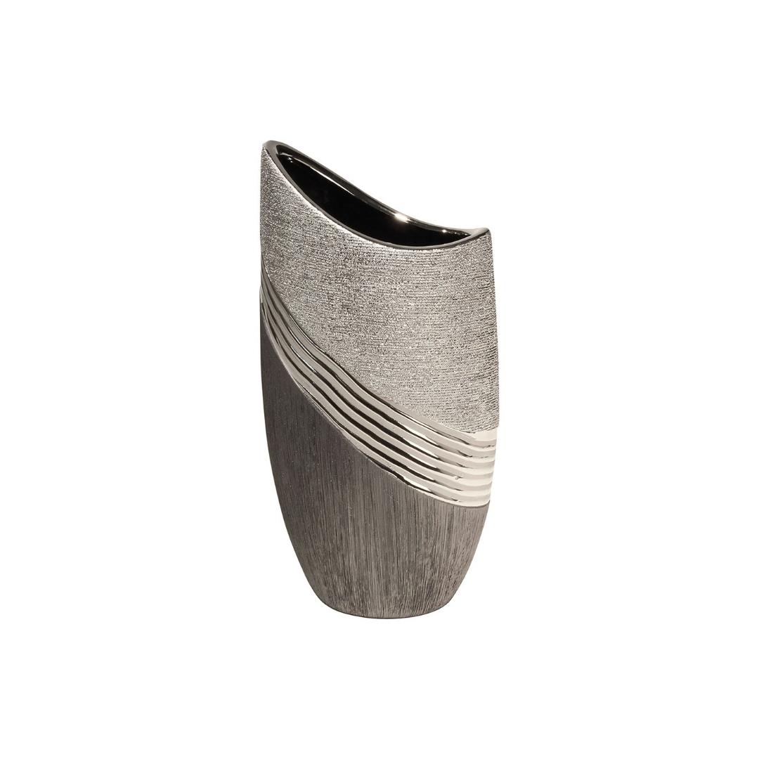 Gılde Vazo Çizgili Seramik Gri Gümüş Renkli L.6 cm W.11 cm H.20 cm