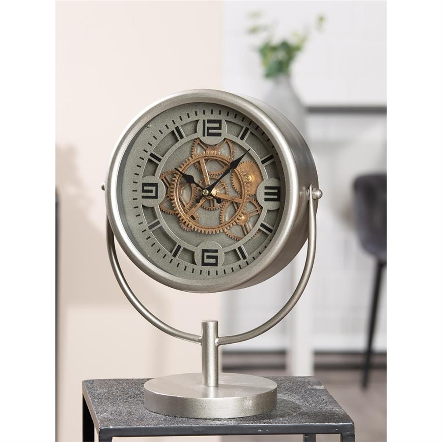 Gılde Yer/Masa Saati Yuvarlak Dişli Çark Motifli Metal Gümüş Renkli L.16 cm W.28 cm H.38 cm