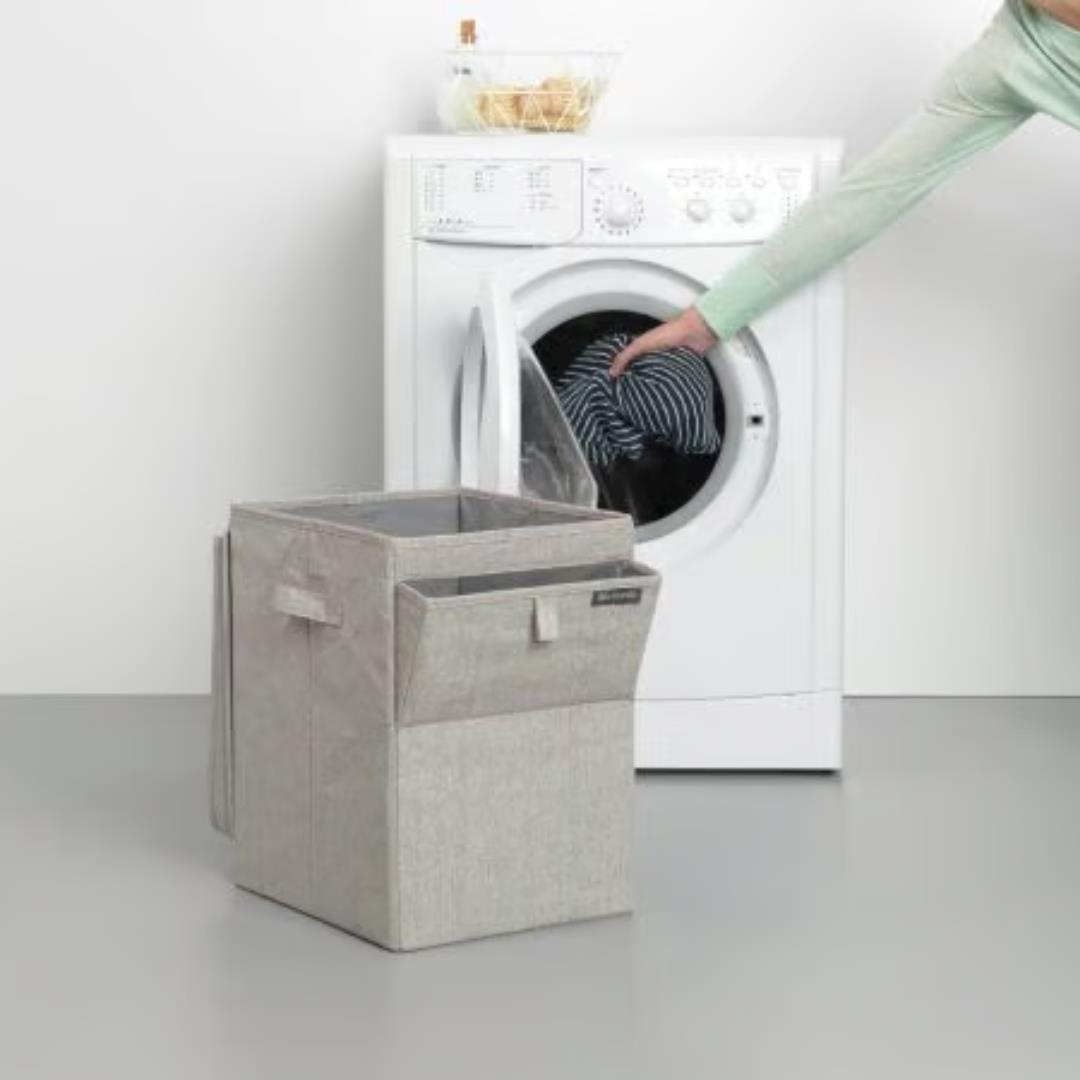 Gri Kumaş Çift Fonksiyon Kapaklı Çamaşır Sepeti 35 L
