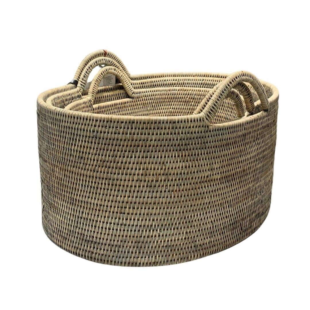 Hasır 3'Lü Oval Sepetler Bej Renk 54X50X43 Cm