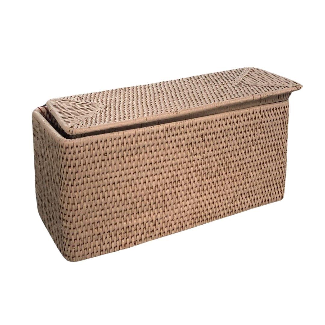 Hasır Kapaklı Çöp Kutusu Beyaz 35.5x15.5x16.5 cm