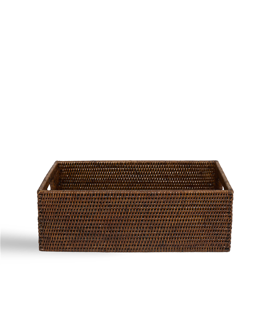 Hasır Kulplu Dikdörtgen Sepet Kahverengi 45x31x15 cm