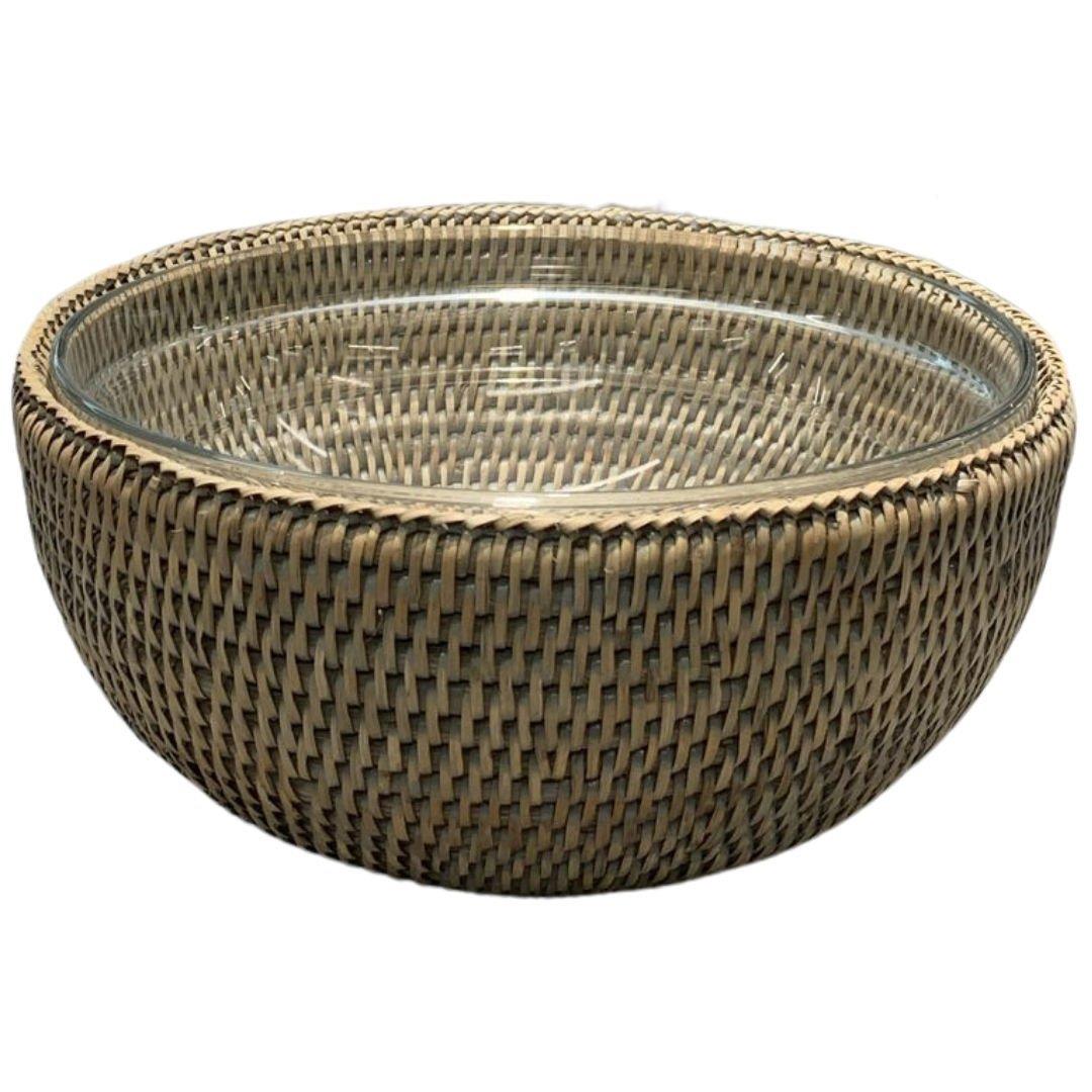 Hasır/Cam Salata Kasesi M Gri Çap 28x11 cm