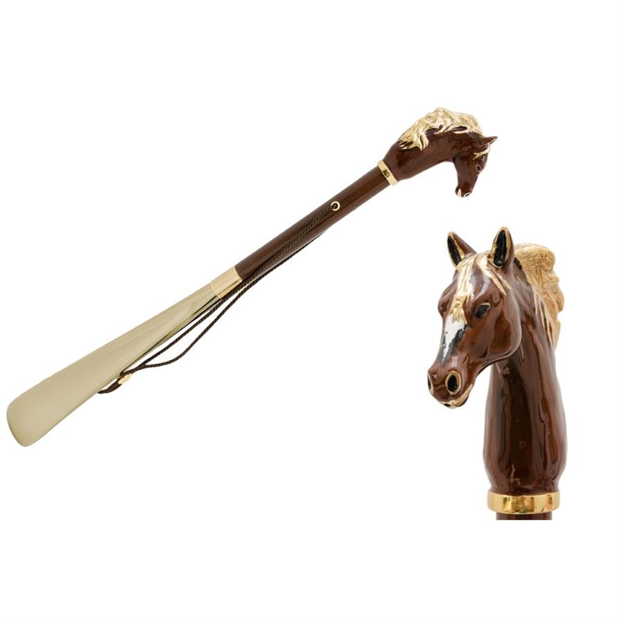 Kahverengi At Emaye Pirinç Ayakkabı Çekeceği 50 cm 