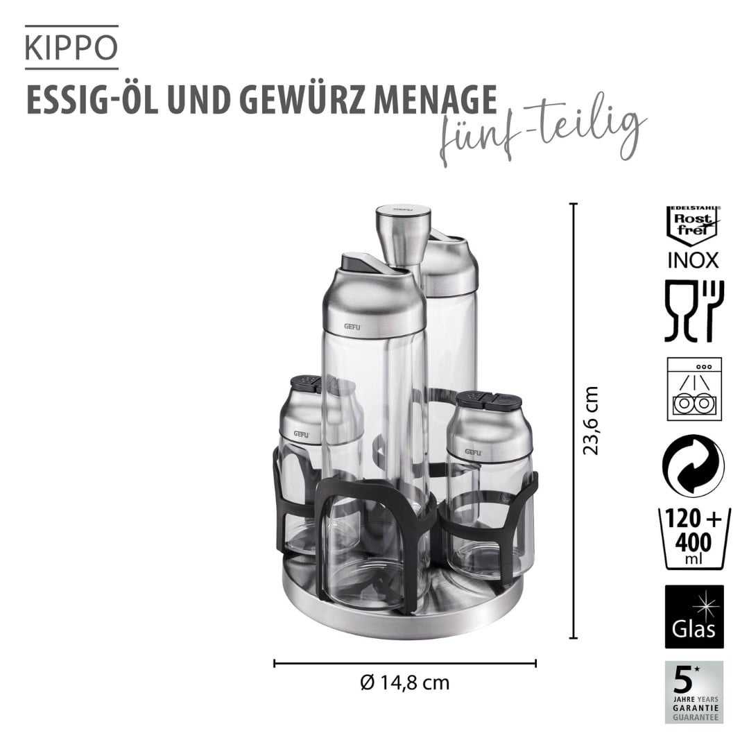 Kippo Döner Baharatlık 5 Parça Paslanmaz Çelik 