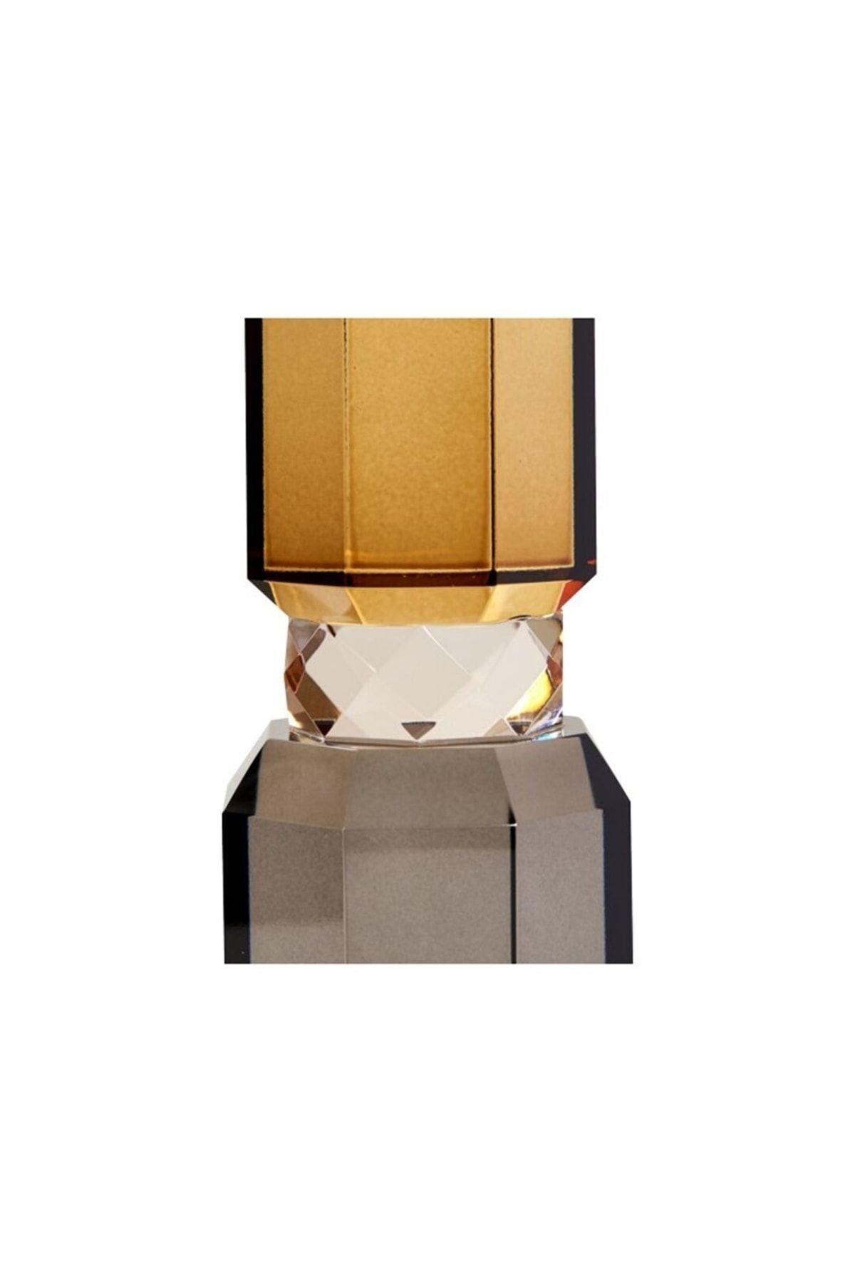 Kristal Mum Tutucu, Açık Kahverengi/Saydam/Füme Gri, 7,5 Cm