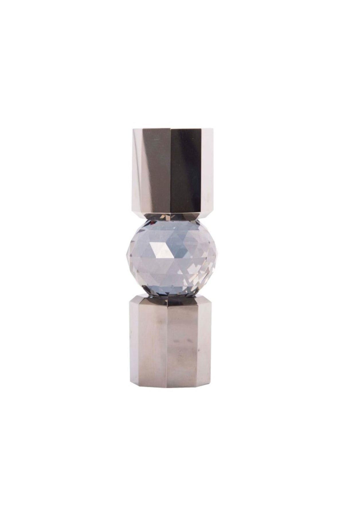 Kristal Mum Tutucu, Krom/Duman, 6X6X16,5 Cm