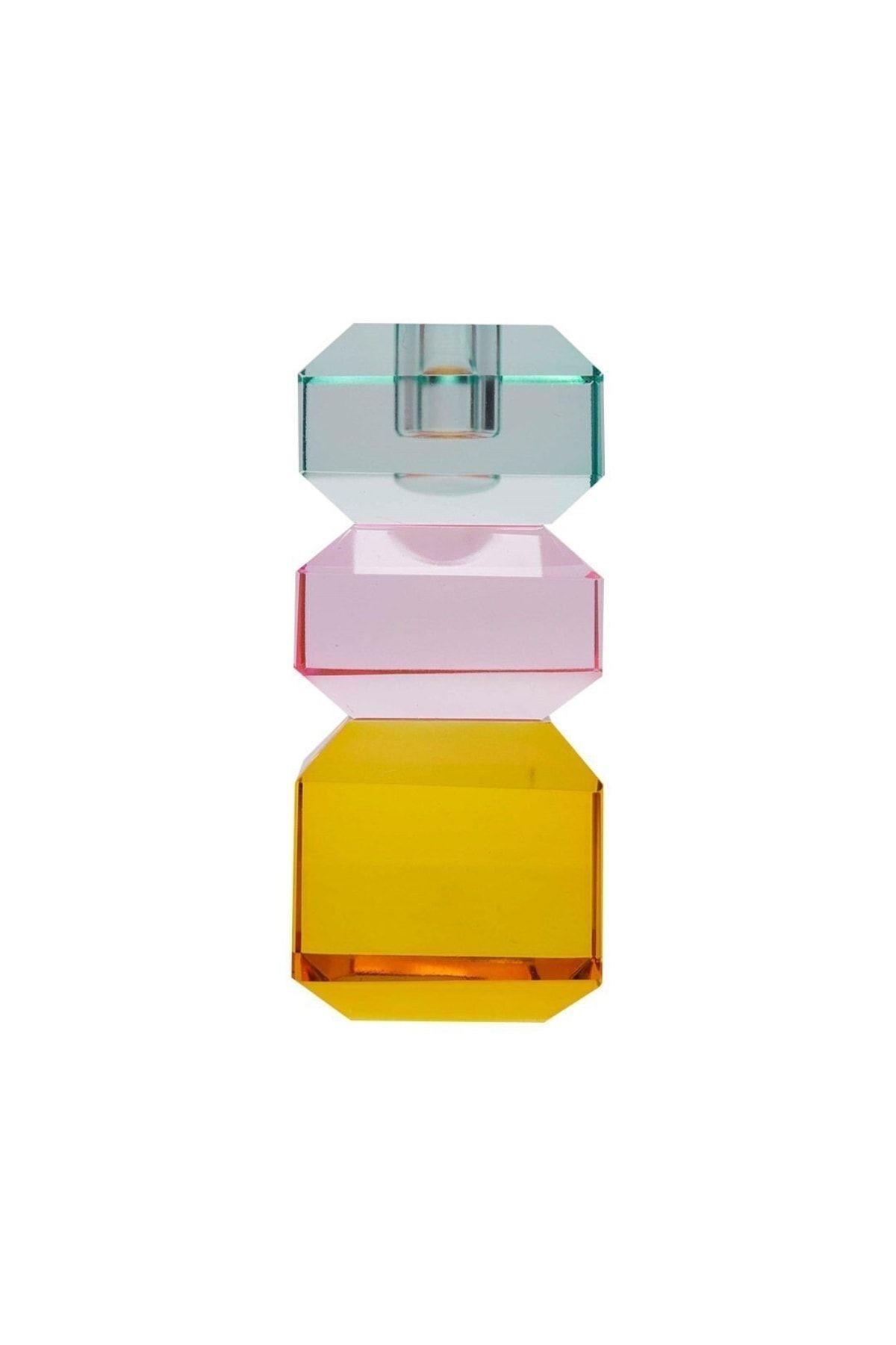 Kristal Mum Tutucu, L. Nane/L. Pembe/Sarı, 6X6X13 Cm