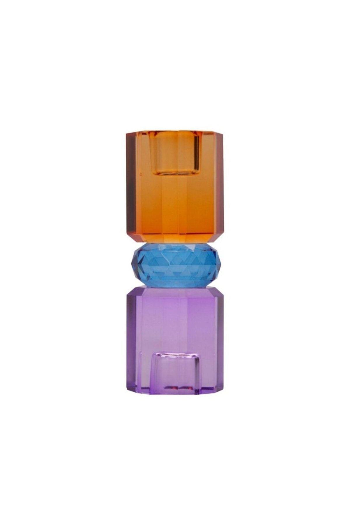 Kristal Mum Tutucu, Menekşe/Cobolt/Amber, 5,5X5,5X15 Cm