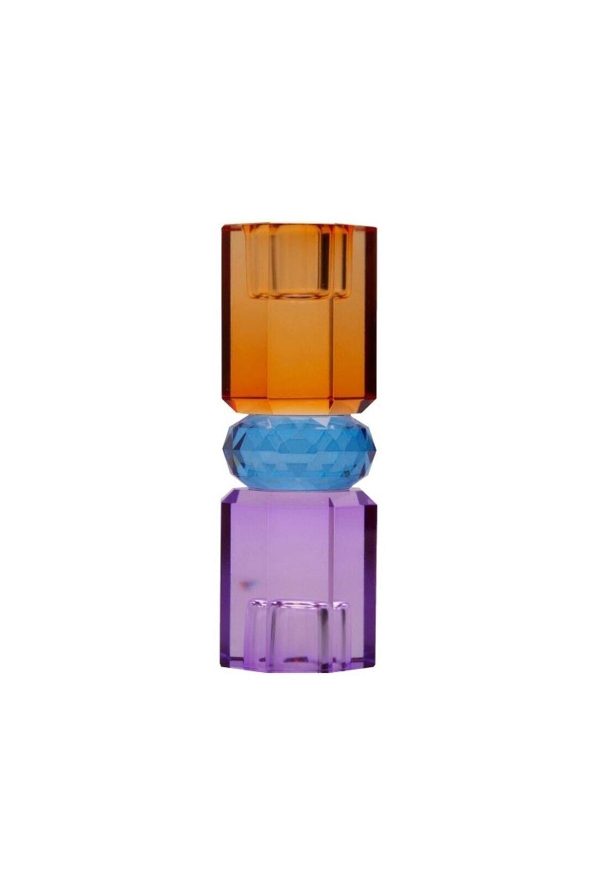 Kristal Mum Tutucu, Menekşe/Cobolt/Amber, 5,5X5,5X15 Cm