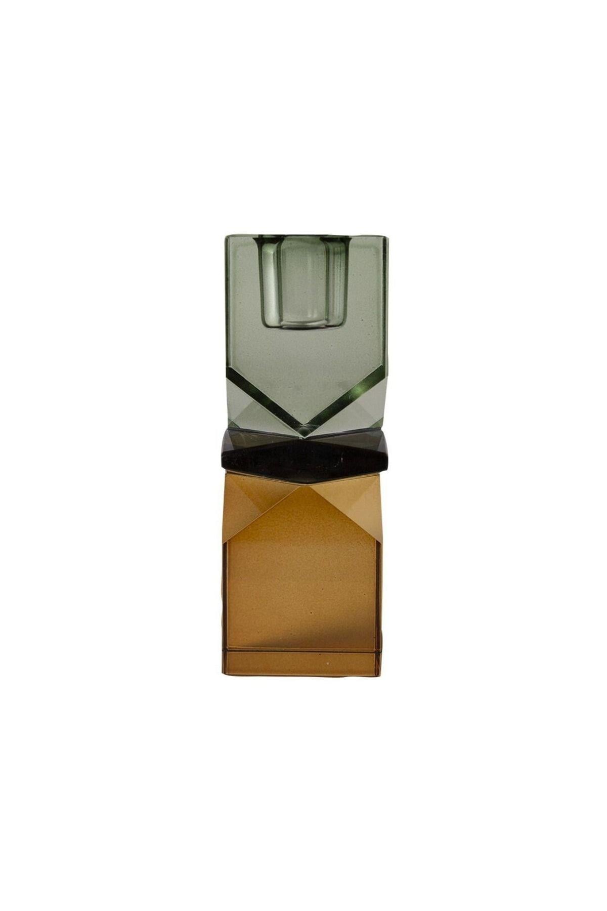 KRİSTAL MUM TUTUCU, SARI/YEŞİL  11X4X4 CM