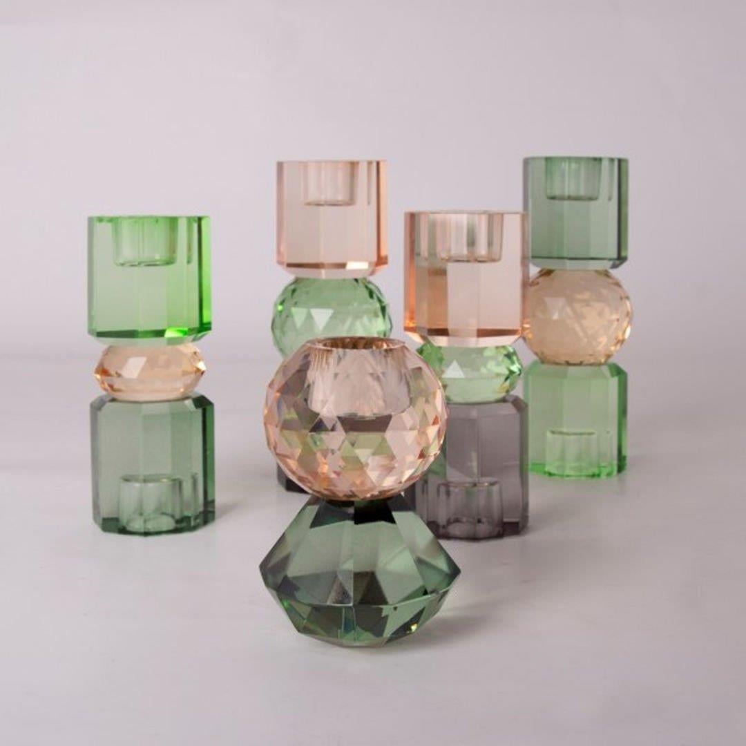 Kristal Mum Tutucu, Şeftali, Yeşil, Füme, 16,5X6 Cm