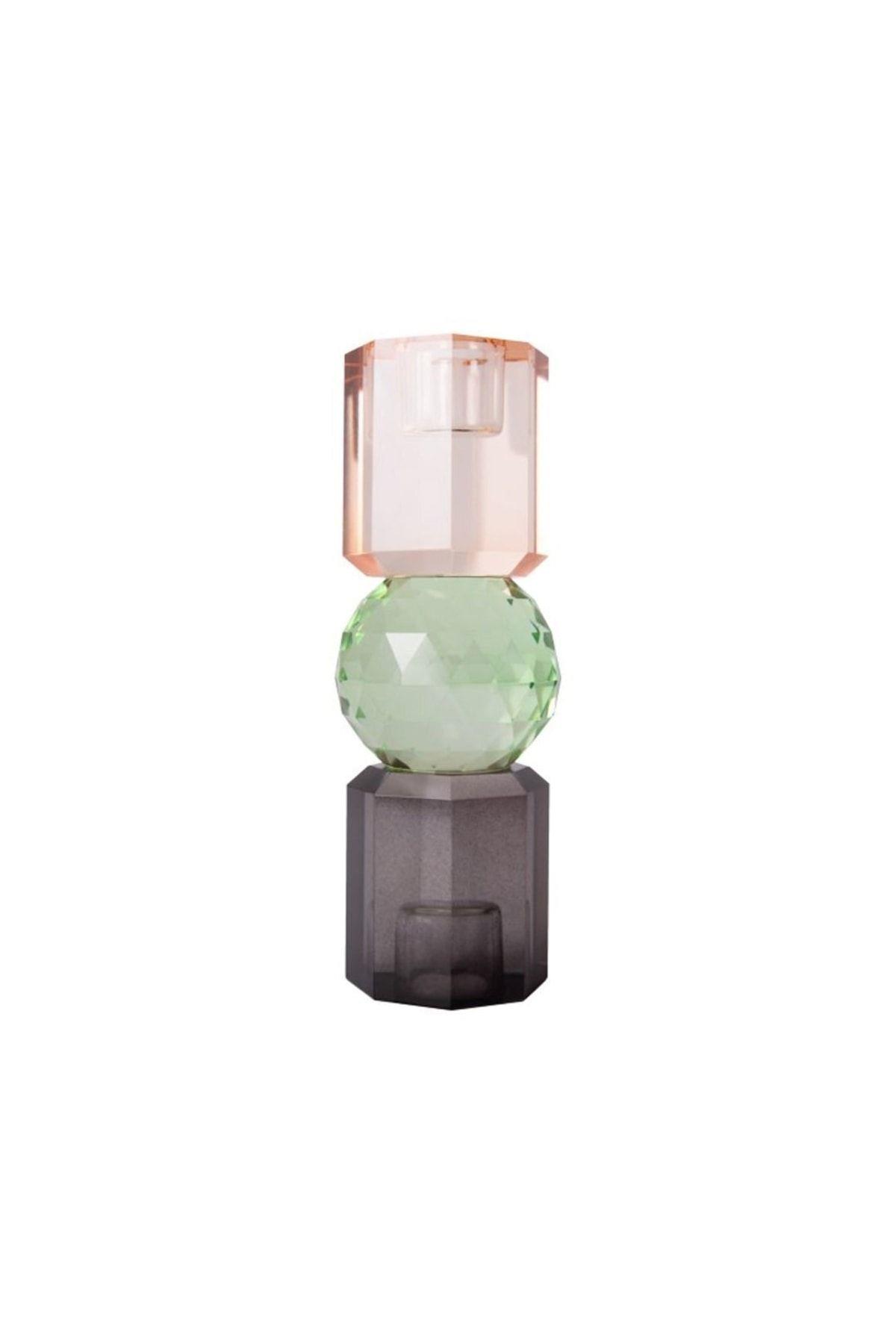 Kristal Mum Tutucu, Şeftali, Yeşil, Füme, 16,5X6 Cm