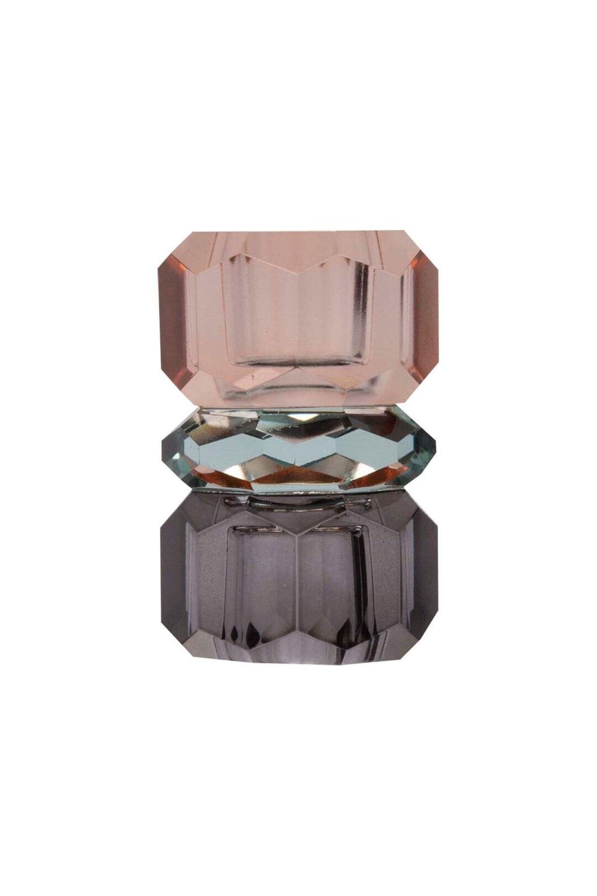 Kristal Mum Tutucu, Şeftali/Yeşil/Duman, 4,5X4,5X7,5 Cm