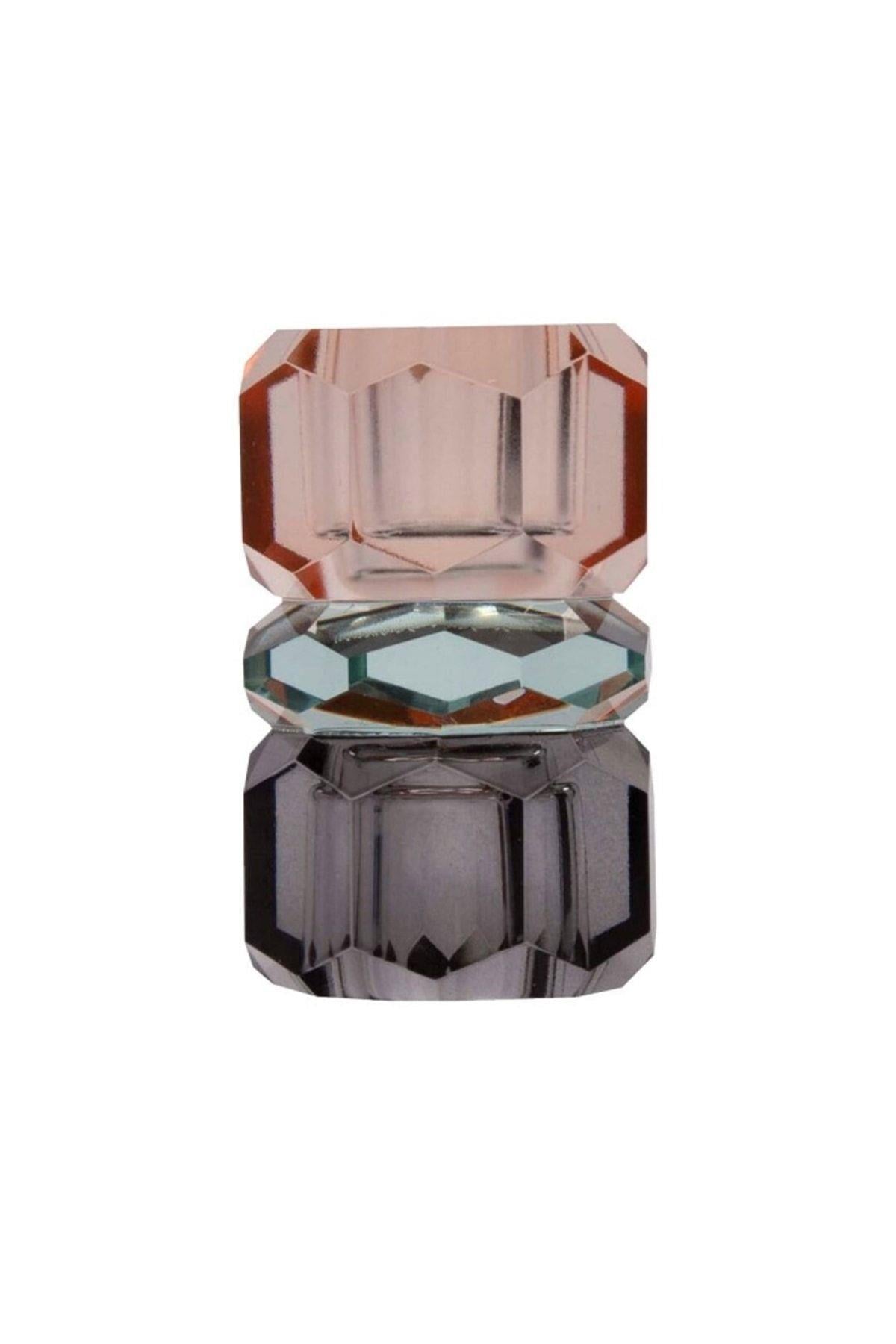 Kristal Mum Tutucu, Şeftali/Yeşil/Duman, 4,5X4,5X7,5 Cm
