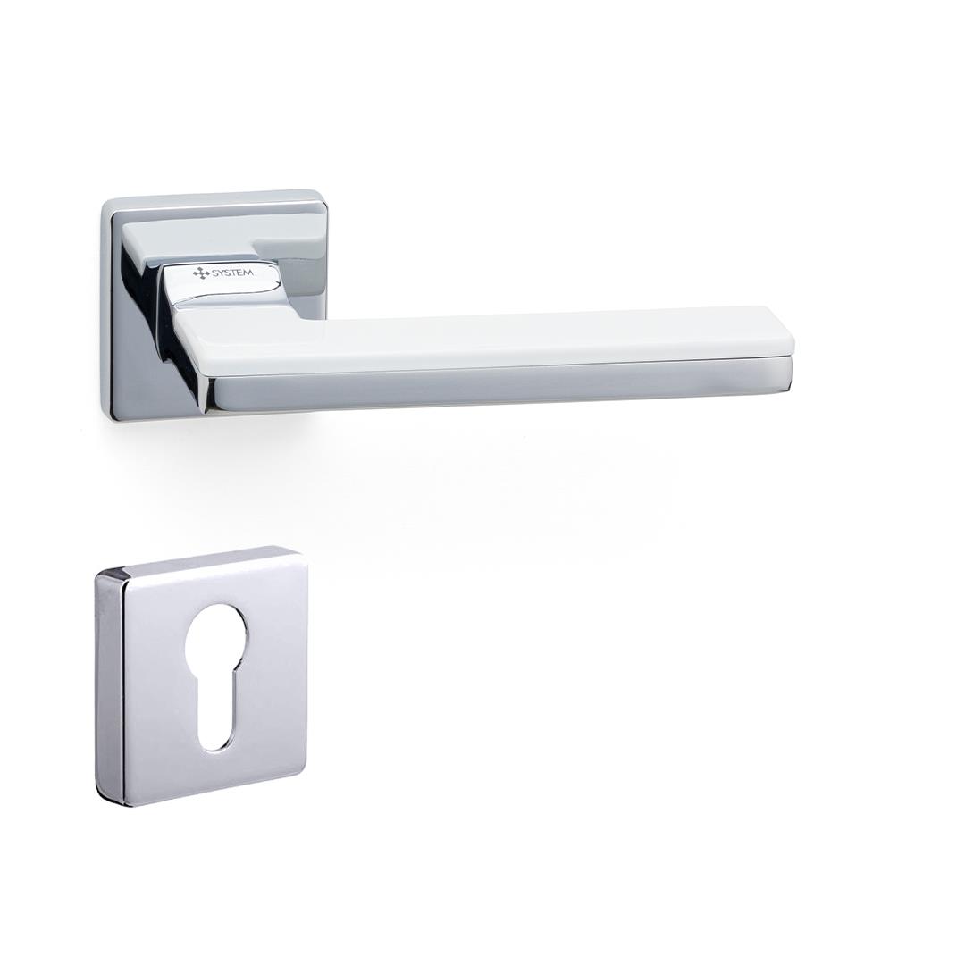 Larıssa Rozetli Kapı Kolu Takımı Krom Beyaz Renk