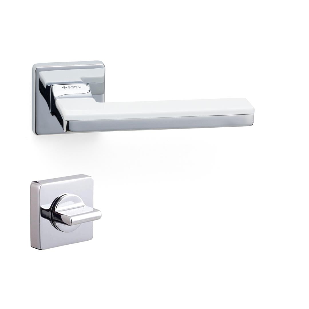 Larıssa Rozetli Kapı Kolu Takımı Krom Beyaz Renk