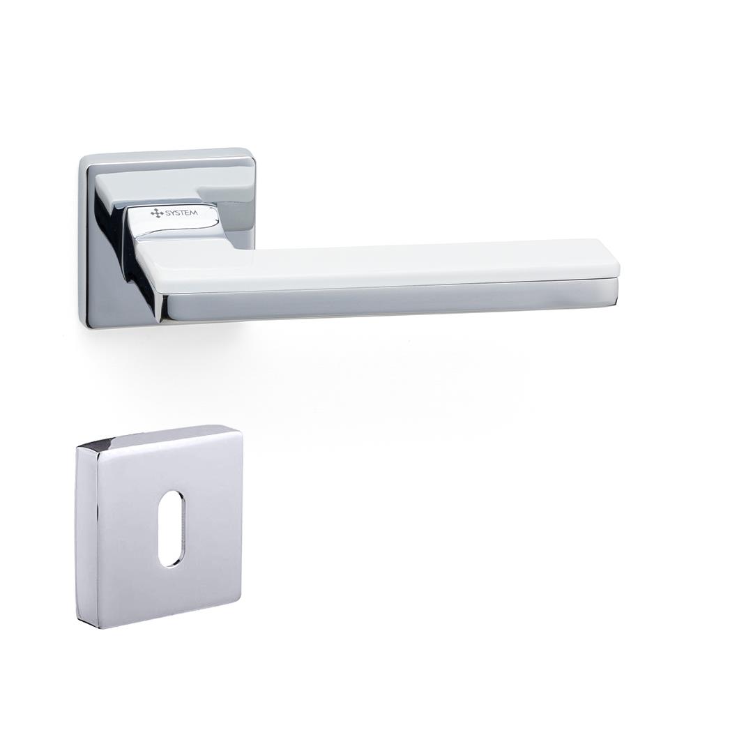 Larıssa Rozetli Kapı Kolu Takımı Krom Beyaz Renk