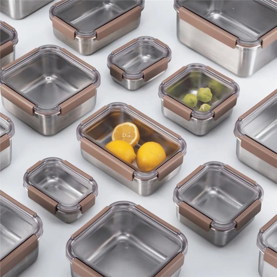 Locknlock Paslanmaz Çelik Fırın & Saklama Kabı Dörtgen Kilitli 1.5 Lt - Kahverengi