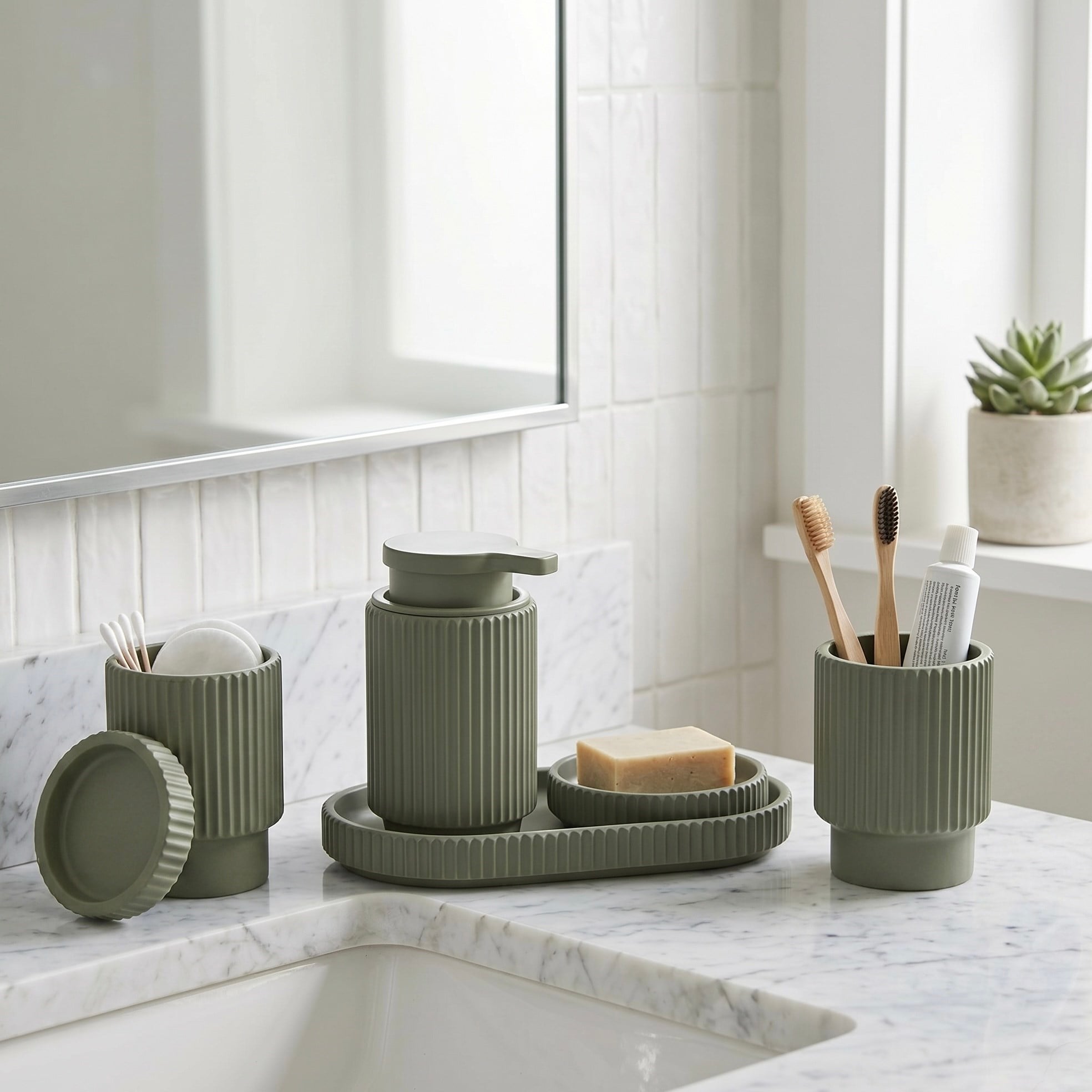 Lumi Kanallı Banyo Tepsisi - Olive Green