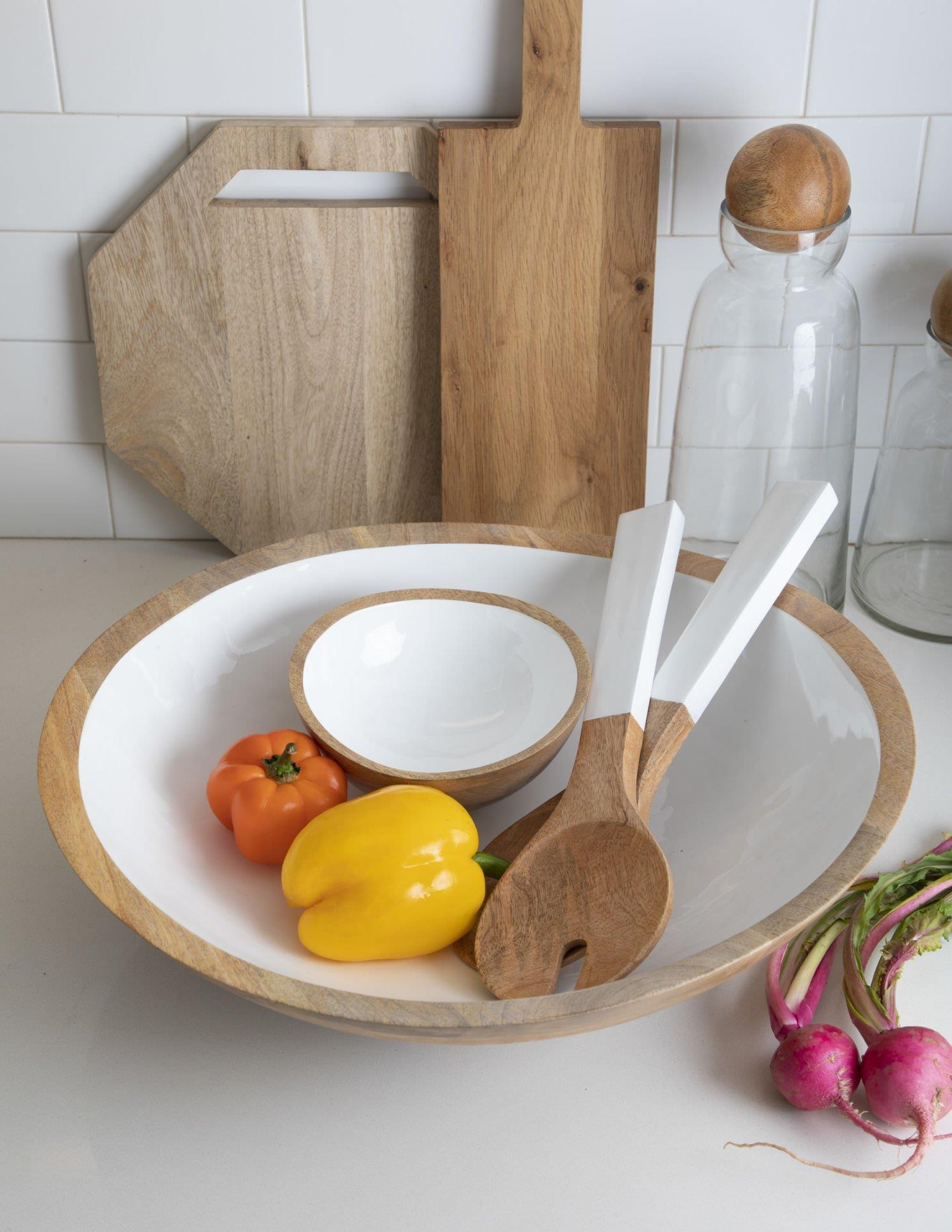 Mango Ahşap & Beyaz Kase Çap 15 Cm