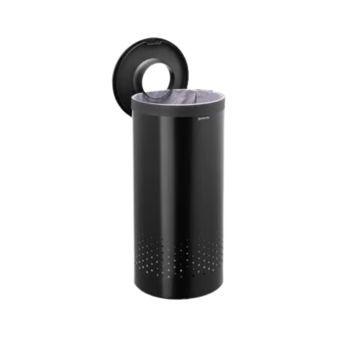 Matt Black Plastik Kapaklı Çamaşır Sepeti 35 L