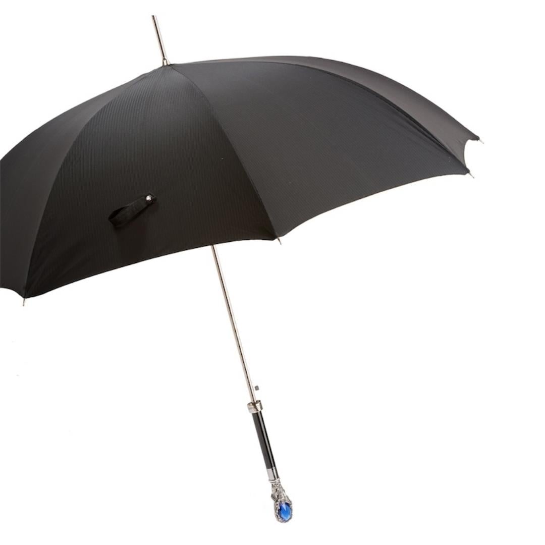 Mavi Taş Saplı Siyah Unisex Otomatik Şemsiye 95 cm